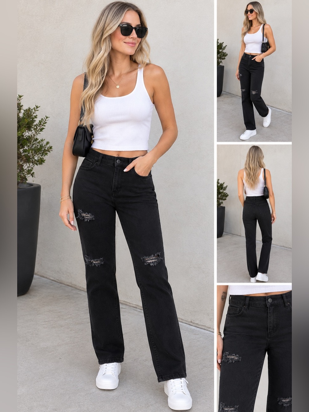 Armani Exchange casual women’s Black Straight-Leg Ripped Jeans size 31